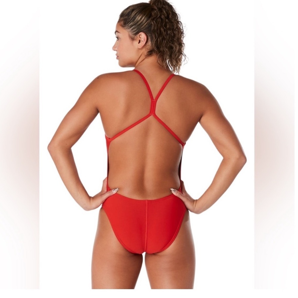 Speedo Endurance+ One Back One Piece Swimsuit Racing Cut Red Size 10 36 - Picture 2 of 9